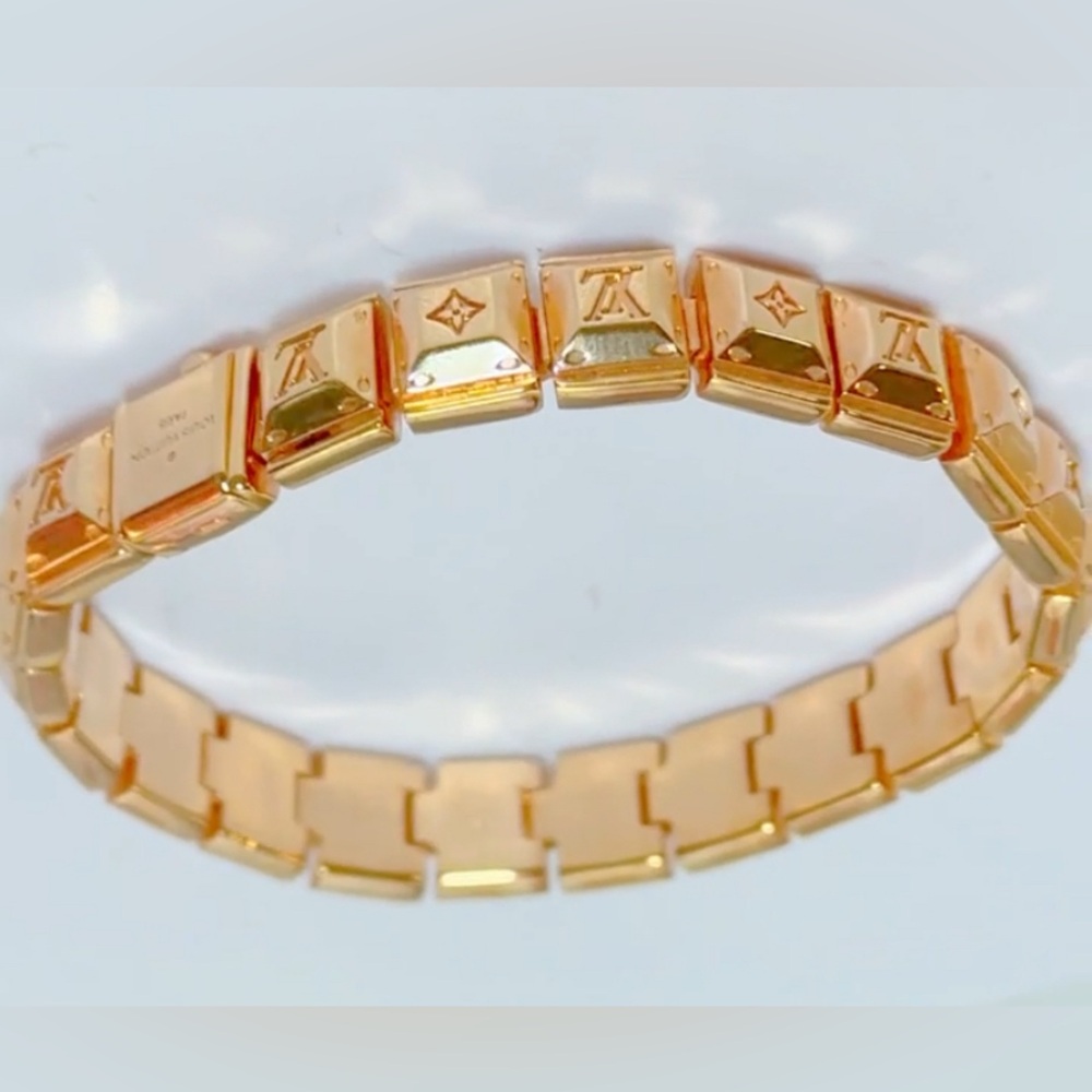 AUTHENTIC Louis Vuitton Brasle Nanogram Gold Tone Tennis Bracelet in a LV Box - Picture 8 of 10